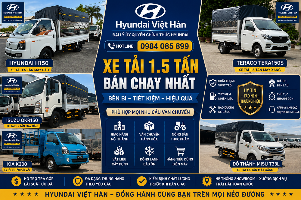 Xe Tải 1.5 Tấn Bán Chạy Nhất | Hyundai H150, Kia K200, Isuzu QKR150